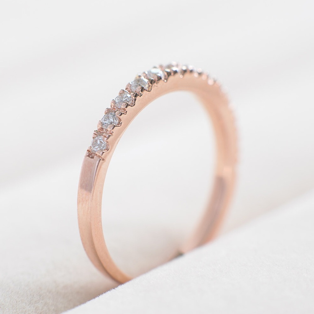 Rose Gold Wedding Band Half Eternity Pave Ring